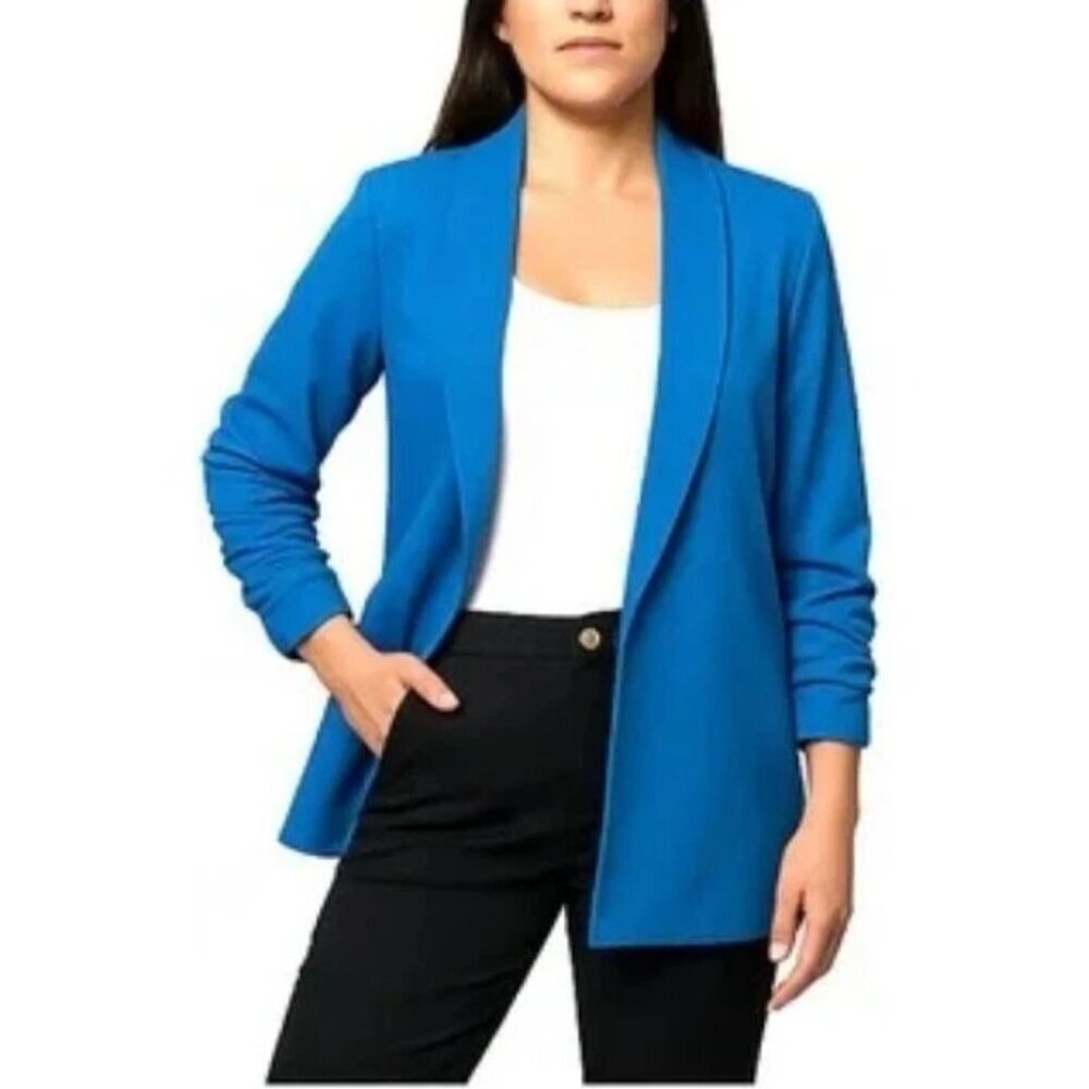 NEW Dakota Blue Women's XXL Crepe Blazer Open Front 3/4 Sleeves Ruched